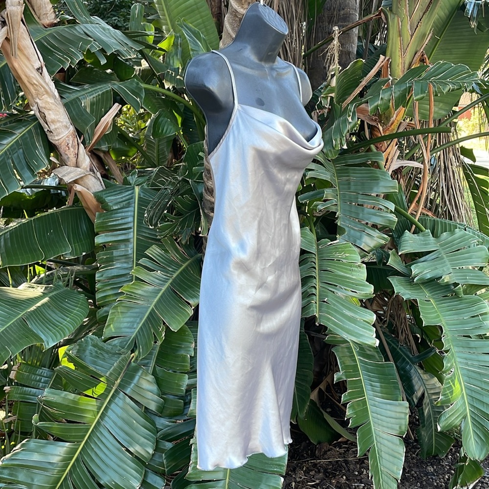 Bebe platinum, silver metallic slip dress